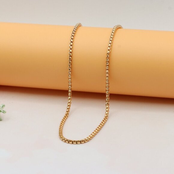 Elegant Rose Gold Plated Brass Box Chain Necklace, XPNL0219 - Picture 1 of 13
